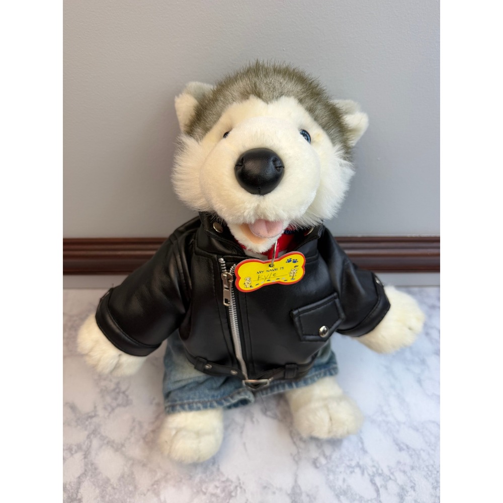 Build-A-Bear Husky Plush Harley-Davidson Biker Outfit Leather Jacket Jeans 16"